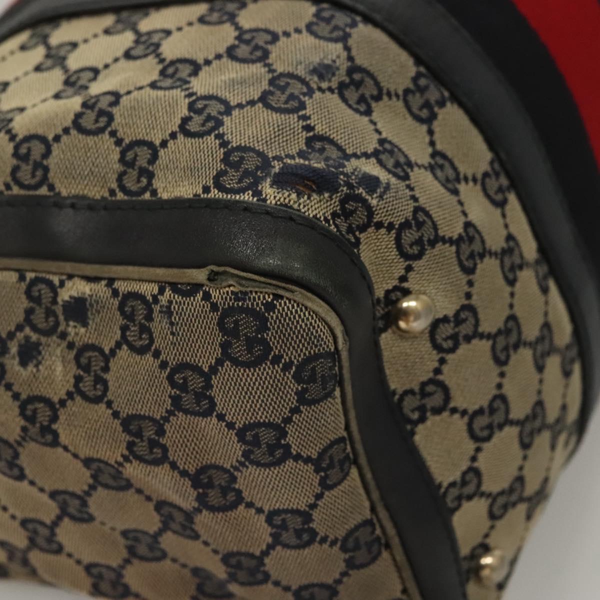 GUCCI GG Canvas Sherry Line Boston Bag Navy Red 247205 Auth gh440