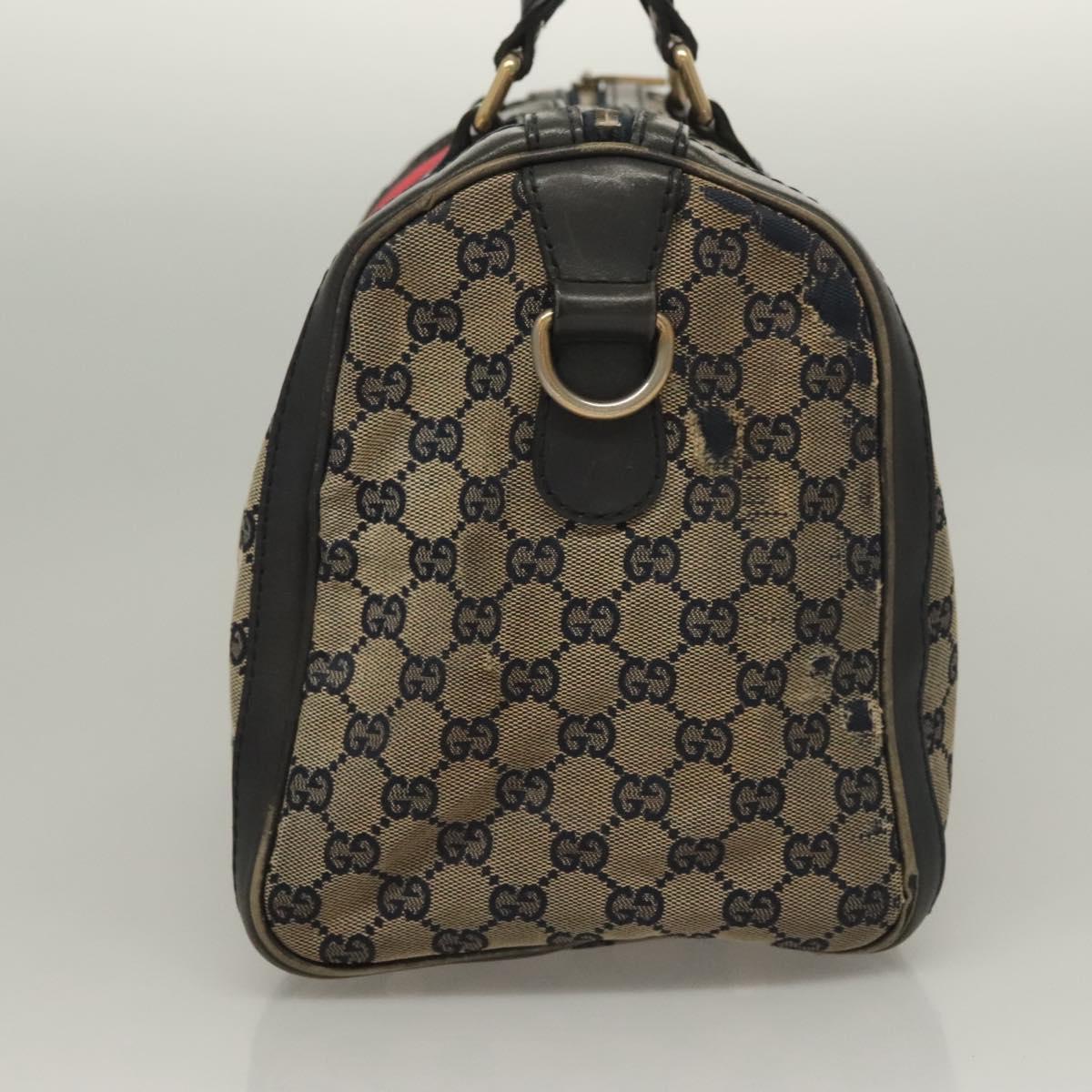 GUCCI GG Canvas Sherry Line Boston Bag Navy Red 247205 Auth gh440