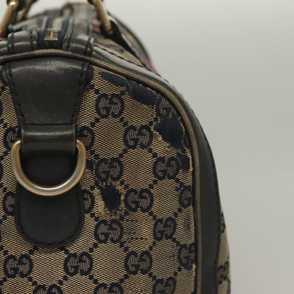 GUCCI GG Canvas Sherry Line Boston Bag Navy Red 247205 Auth gh440