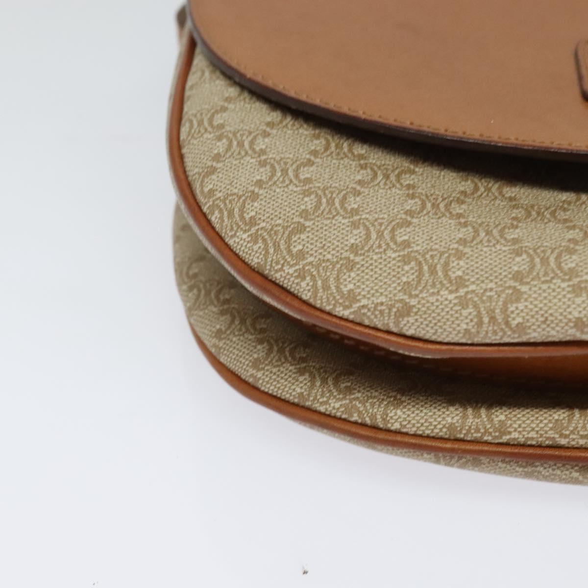 CELINE Macadam Canvas Shoulder Bag PVC Leather Beige Gold Auth gh480