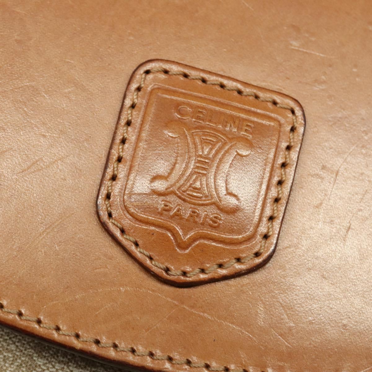 CELINE Macadam Canvas Shoulder Bag PVC Leather Beige Gold Auth gh480