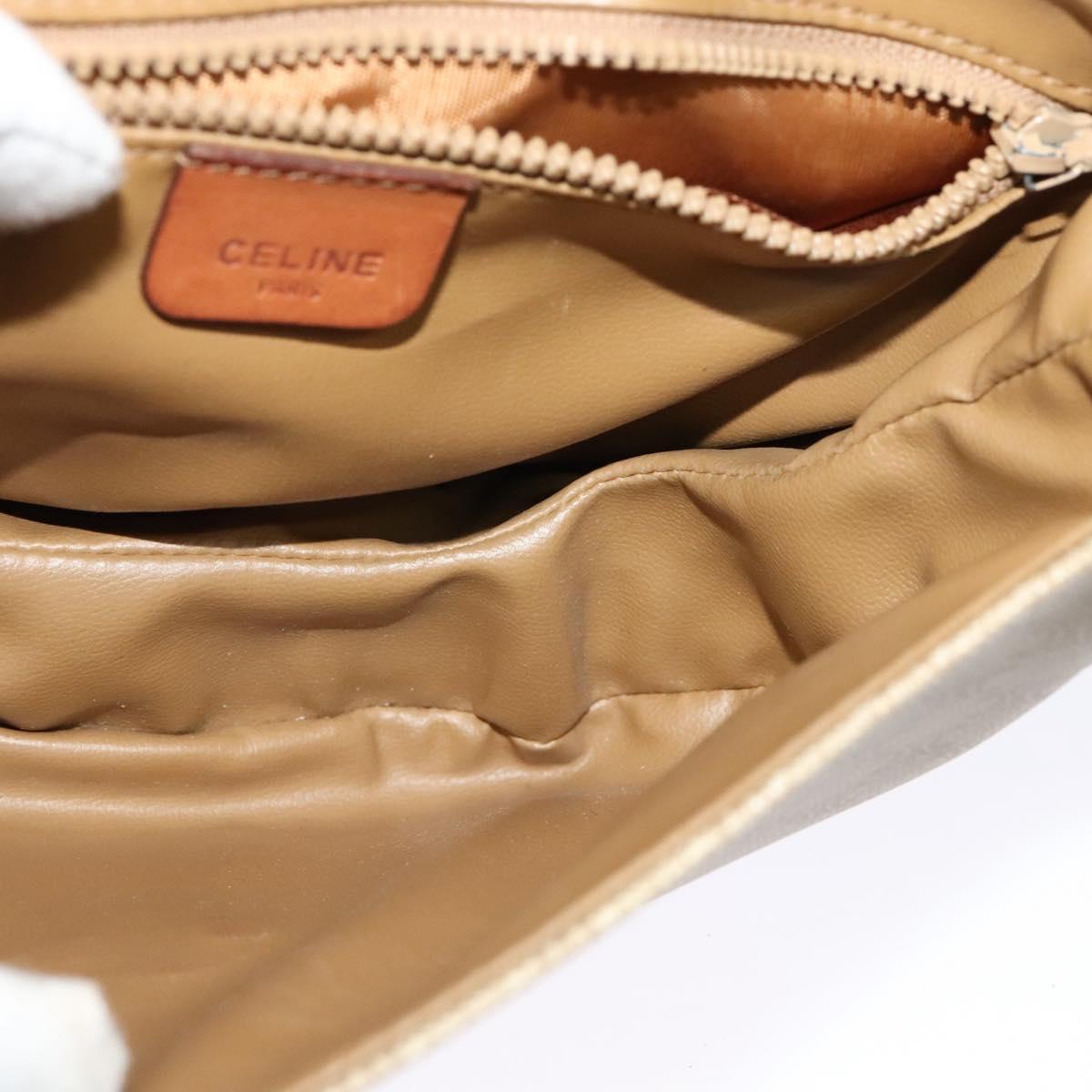 CELINE Macadam Canvas Shoulder Bag PVC Leather Beige Gold Auth gh480