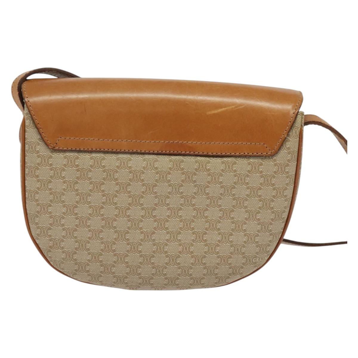 CELINE Macadam Canvas Shoulder Bag PVC Leather Beige Gold Auth gh480