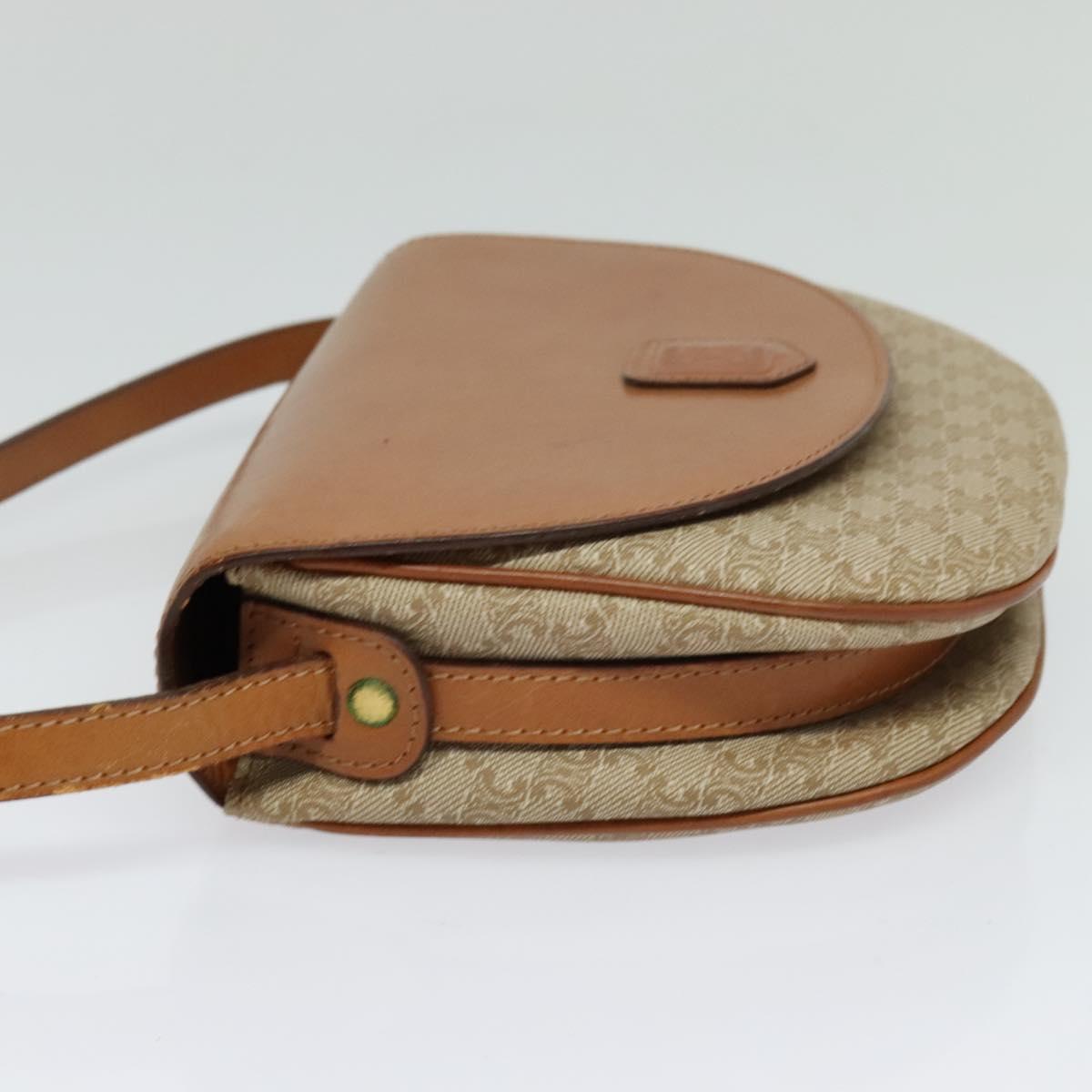 CELINE Macadam Canvas Shoulder Bag PVC Leather Beige Gold Auth gh480