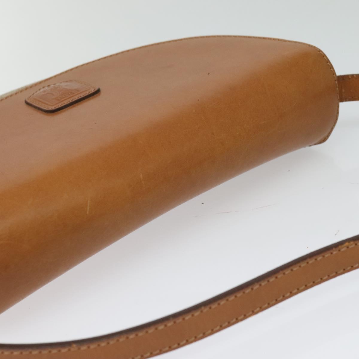 CELINE Macadam Canvas Shoulder Bag PVC Leather Beige Gold Auth gh480