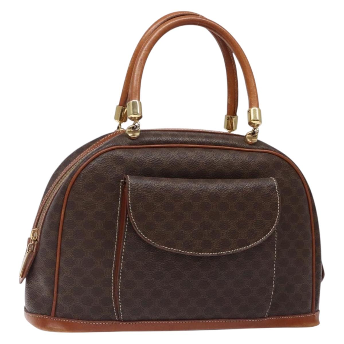 CELINE Macadam Canvas Hand Bag PVC Leather Brown Gold Auth gh484