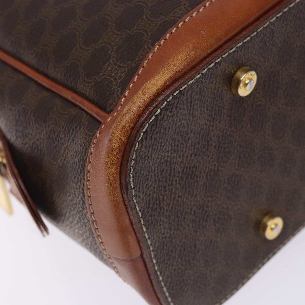 CELINE Macadam Canvas Hand Bag PVC Leather Brown Gold Auth gh484