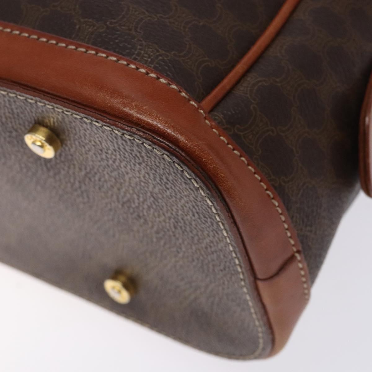 CELINE Macadam Canvas Hand Bag PVC Leather Brown Gold Auth gh484