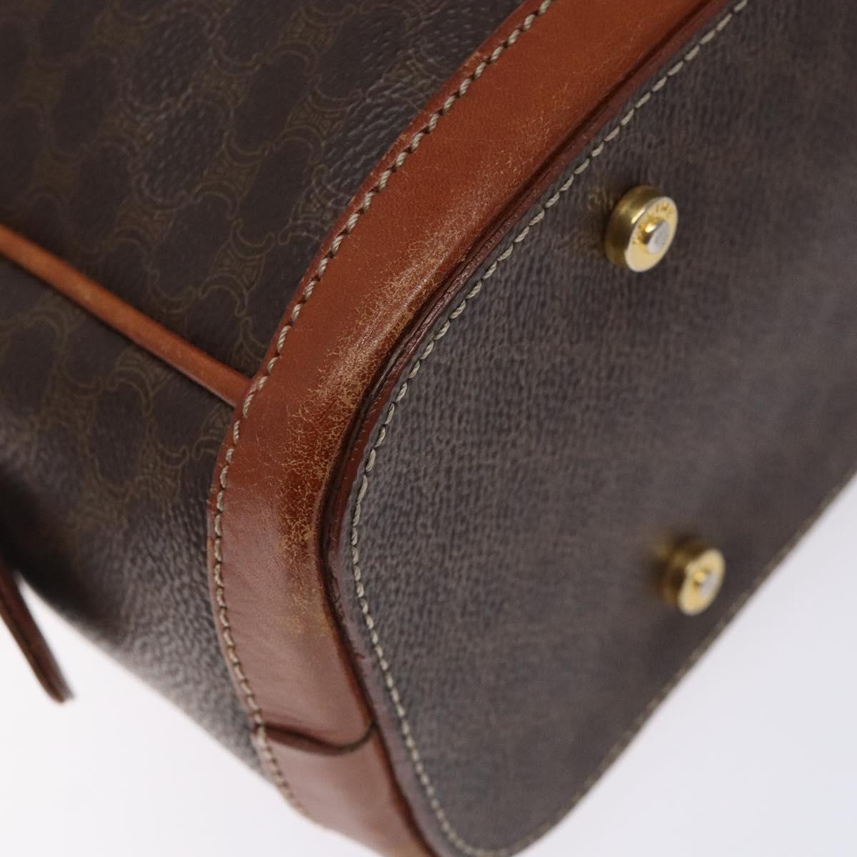 CELINE Macadam Canvas Hand Bag PVC Leather Brown Gold Auth gh484