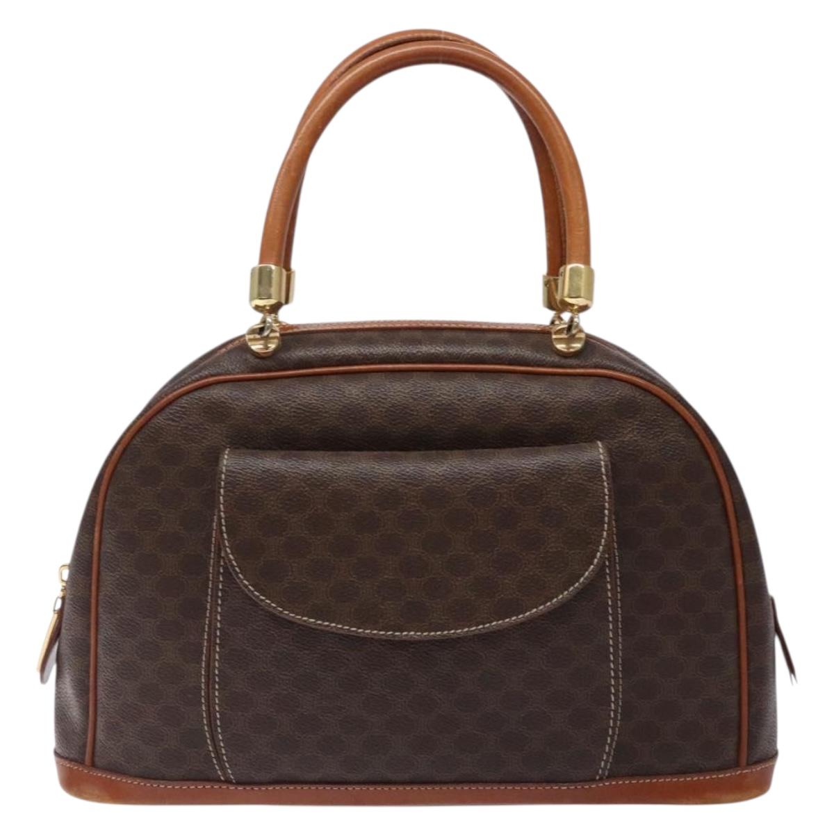 CELINE Macadam Canvas Hand Bag PVC Leather Brown Gold Auth gh484
