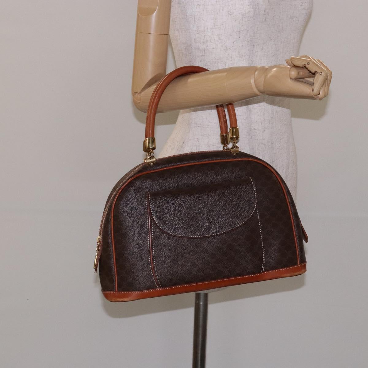 CELINE Macadam Canvas Hand Bag PVC Leather Brown Gold Auth gh484
