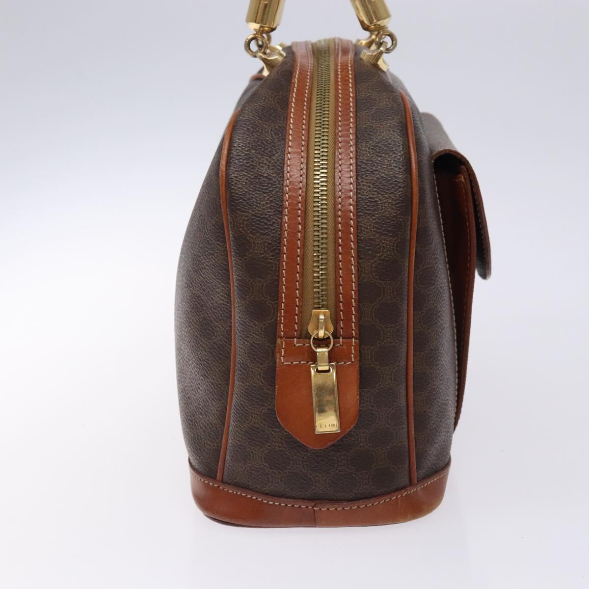 CELINE Macadam Canvas Hand Bag PVC Leather Brown Gold Auth gh484
