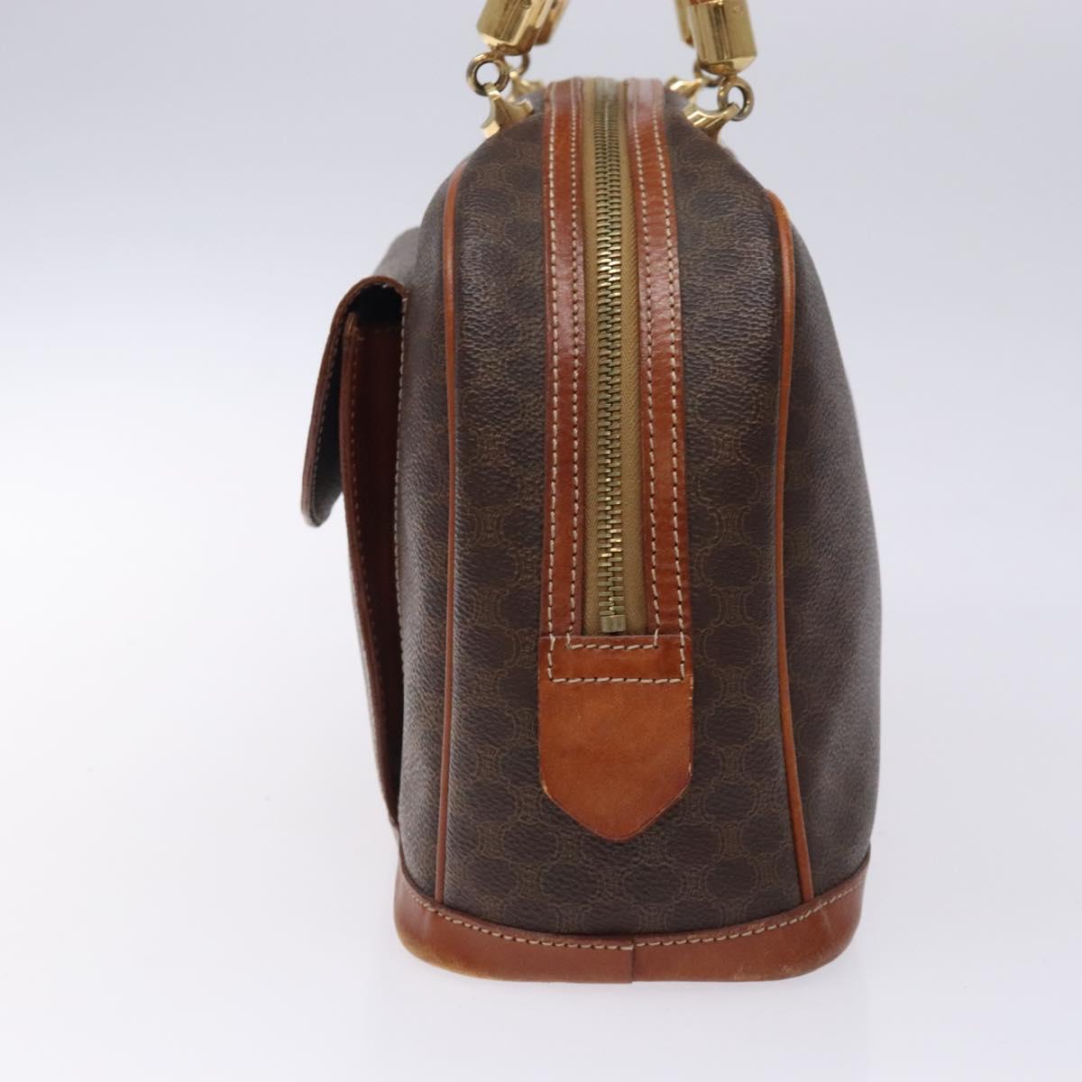 CELINE Macadam Canvas Hand Bag PVC Leather Brown Gold Auth gh484