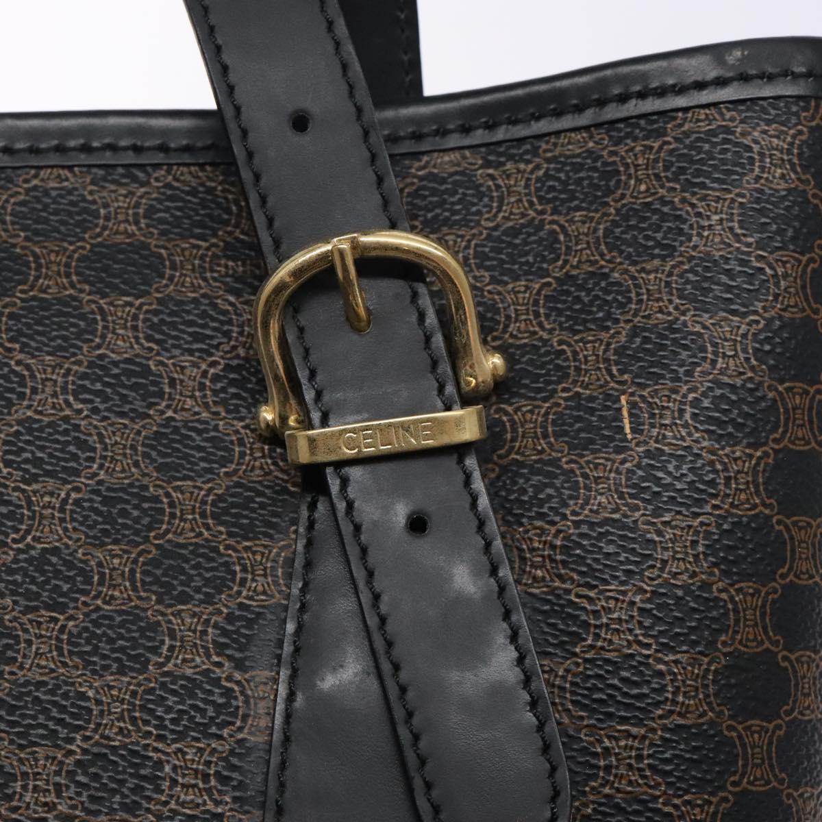 CELINE Macadam Canvas Tote Bag PVC Leather Black Gold Auth gh486
