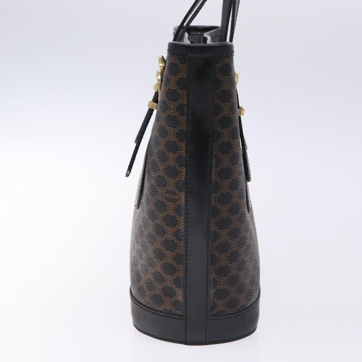 CELINE Macadam Canvas Tote Bag PVC Leather Black Gold Auth gh486