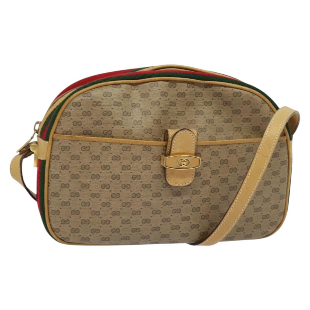 GUCCI Micro GG Supreme Web Sherry Line Bag PVC Beige Gold Auth gh497