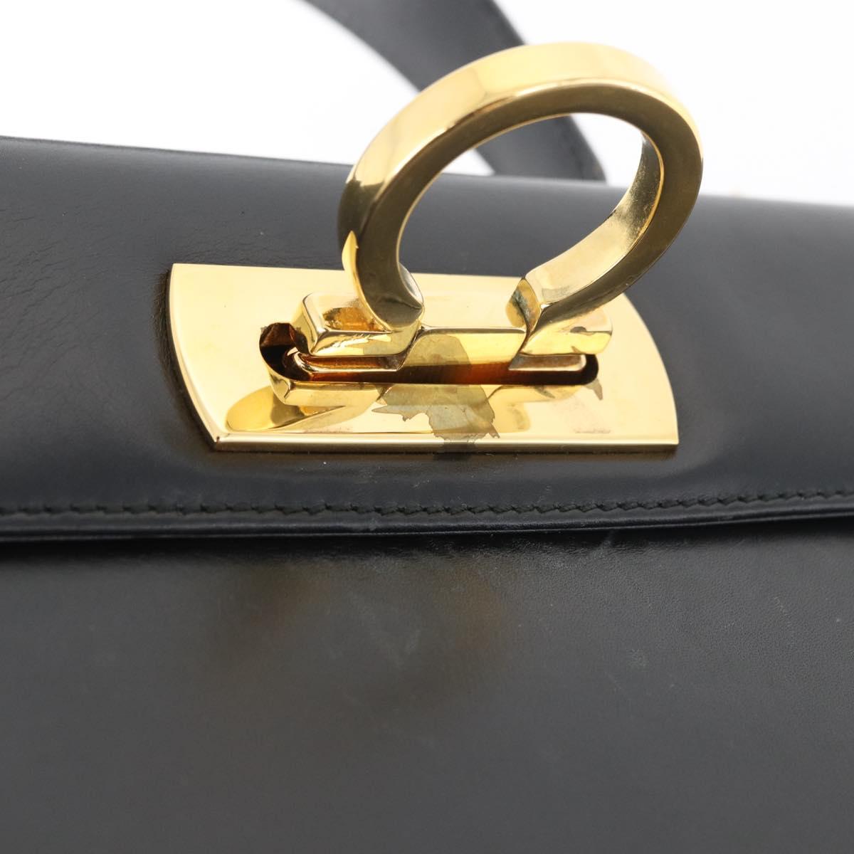 Salvatore Ferragamo Gancini Hand Bag Leather 2way Black Gold Auth gh504