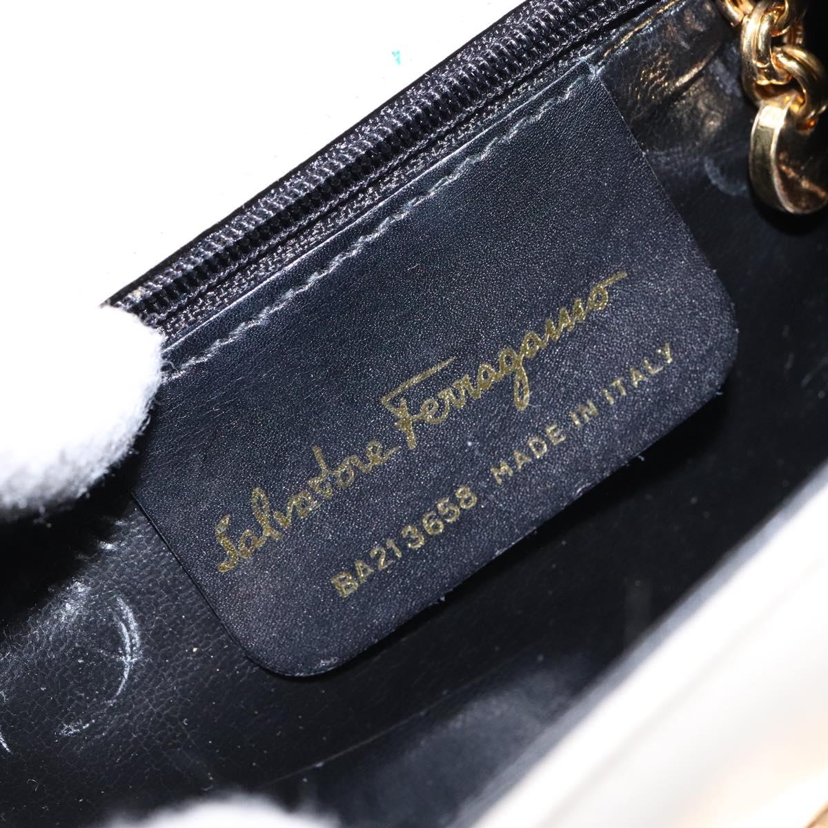 Salvatore Ferragamo Gancini Shoulder Bag Leather White Gold Auth gh505