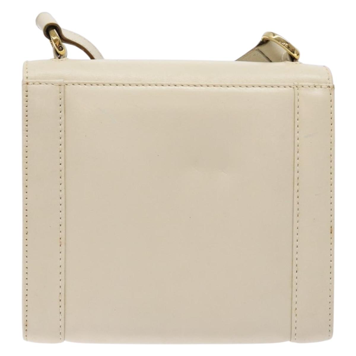 Salvatore Ferragamo Gancini Shoulder Bag Leather White Gold Auth gh505
