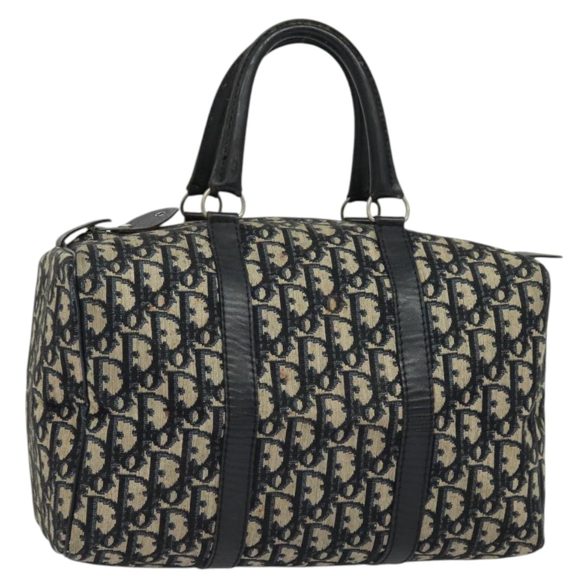 Christian Dior Trotter Canvas Boston Bag Navy Silver Auth gh507