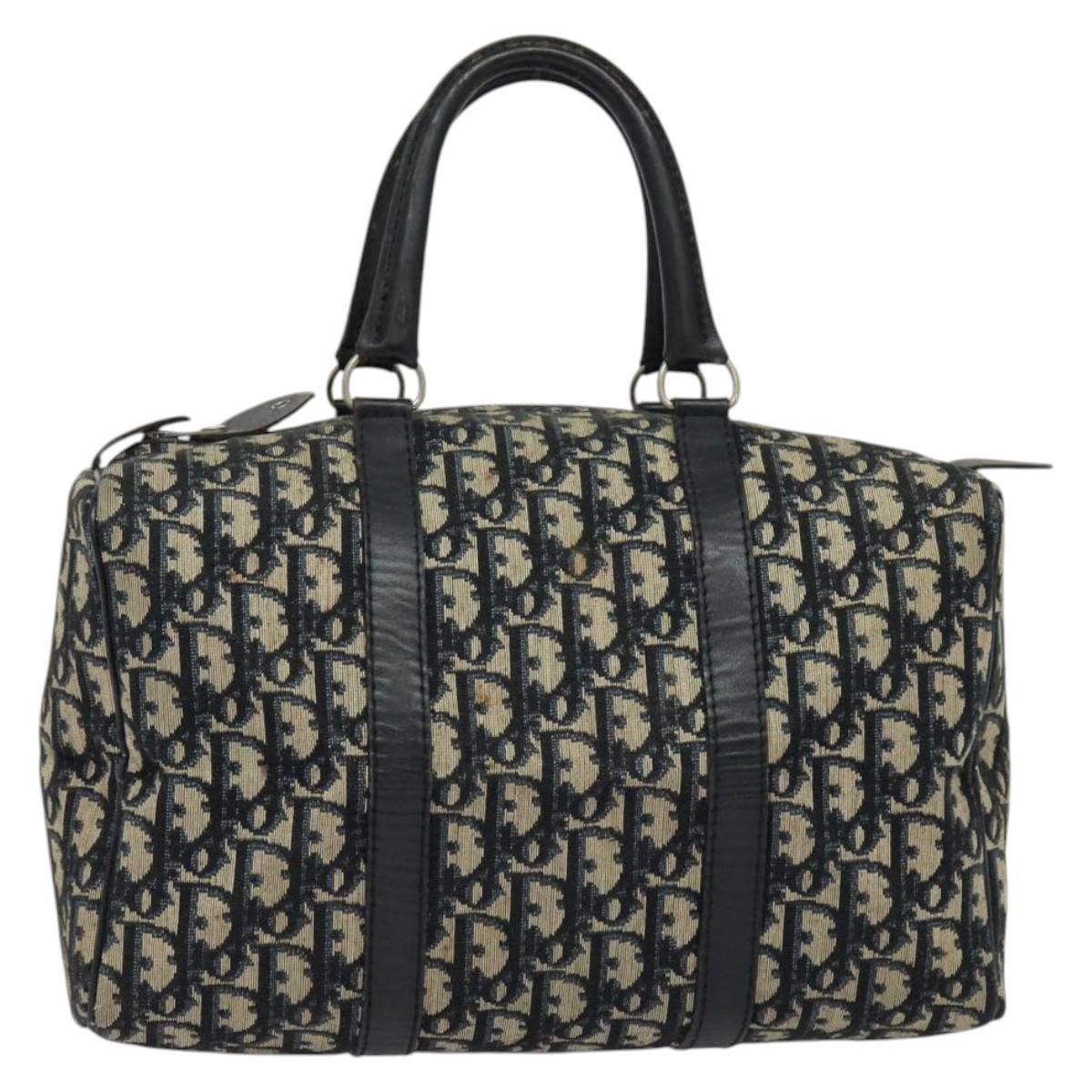 Christian Dior Trotter Canvas Boston Bag Navy Silver Auth gh507