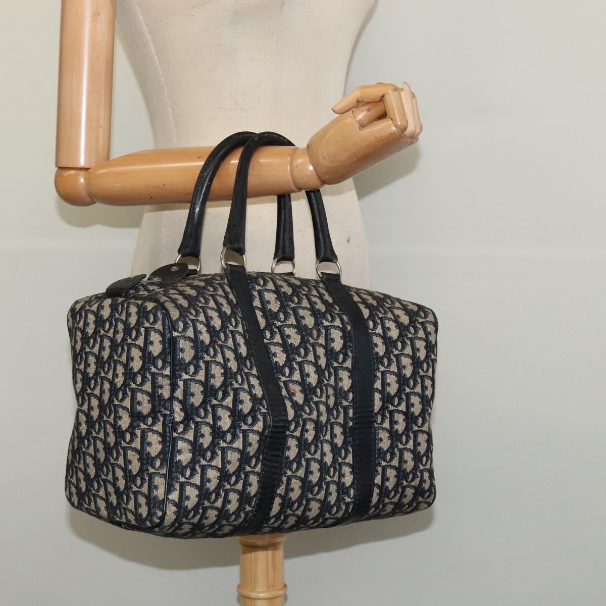Christian Dior Trotter Canvas Boston Bag Navy Silver Auth gh507