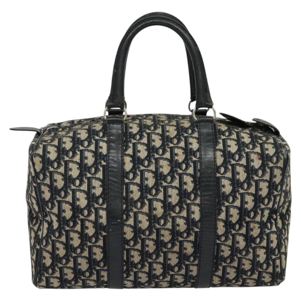Christian Dior Trotter Canvas Boston Bag Navy Silver Auth gh507