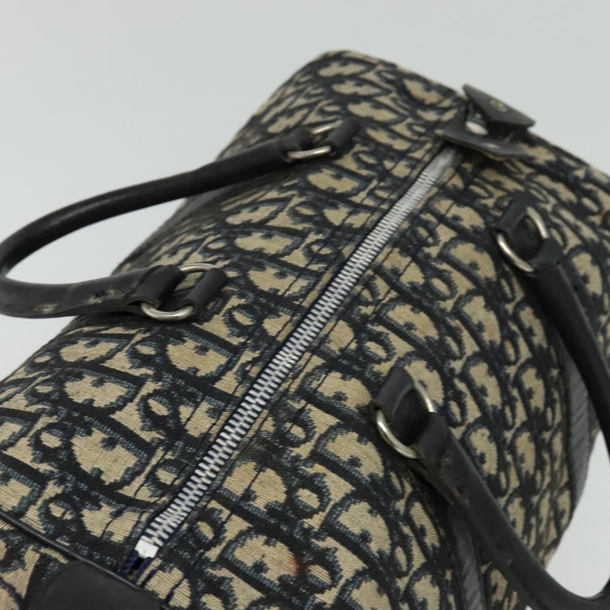 Christian Dior Trotter Canvas Boston Bag Navy Silver Auth gh507