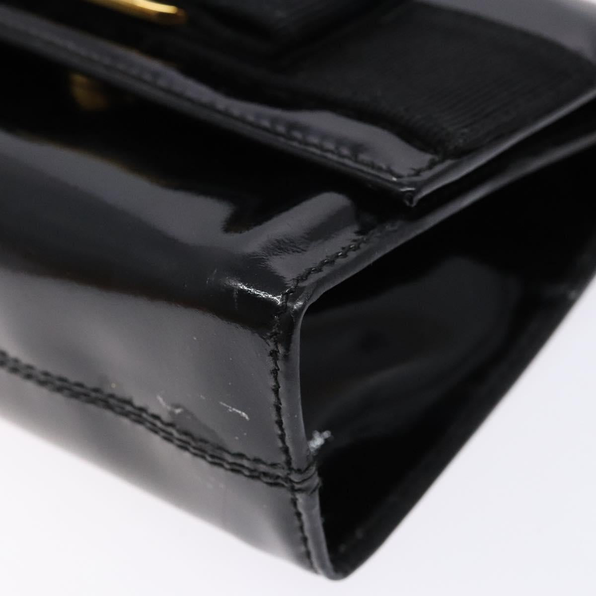 Salvatore Ferragamo Chain Shoulder Bag Enamel Black Gold Auth gh509