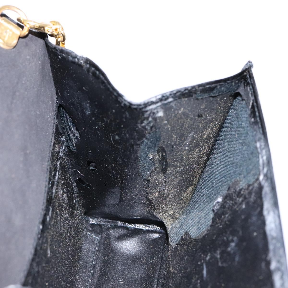 Salvatore Ferragamo Chain Shoulder Bag Enamel Black Gold Auth gh509