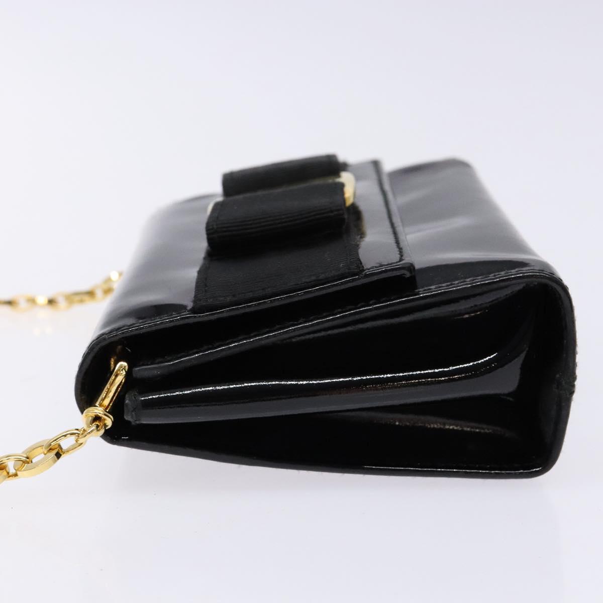 Salvatore Ferragamo Chain Shoulder Bag Enamel Black Gold Auth gh509