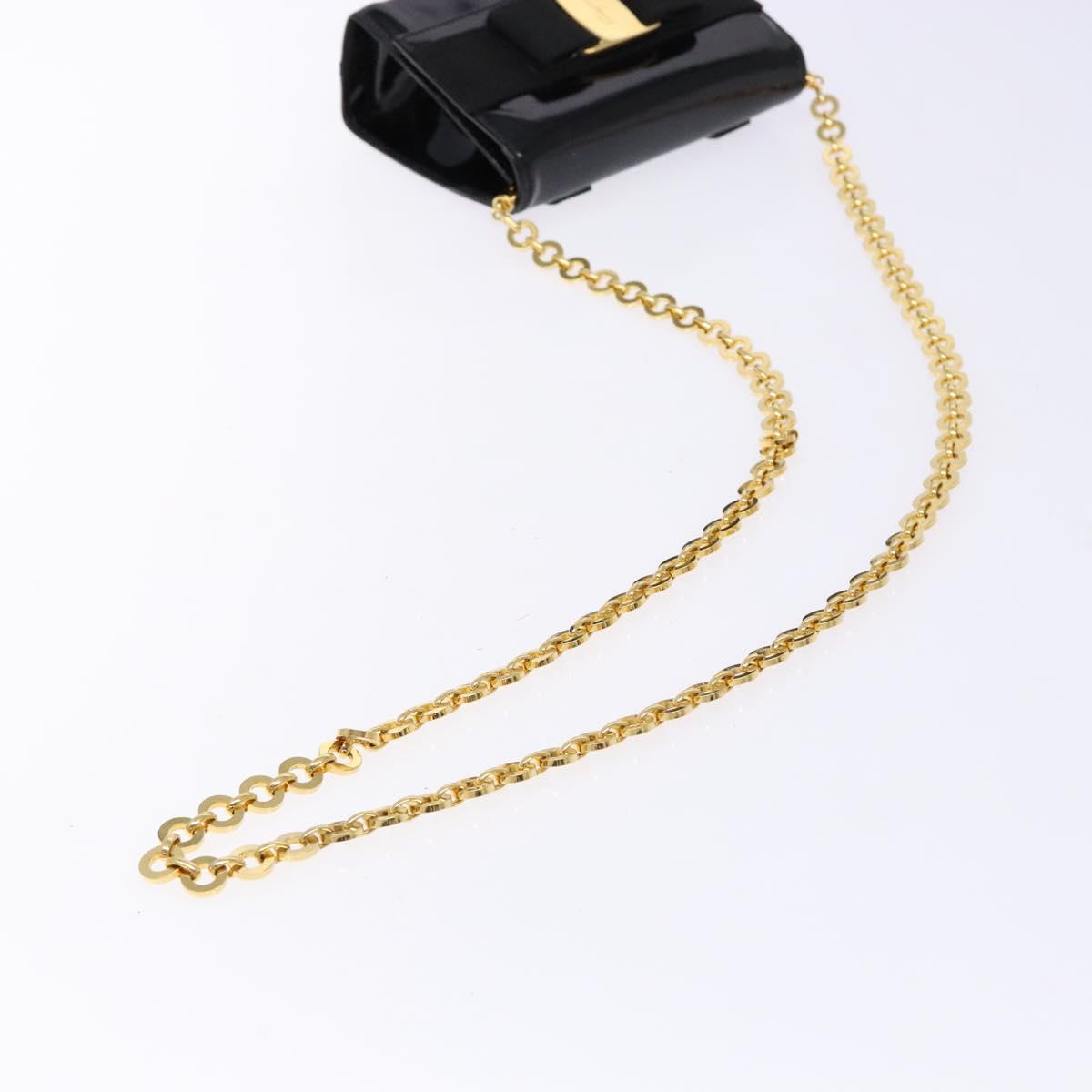 Salvatore Ferragamo Chain Shoulder Bag Enamel Black Gold Auth gh509