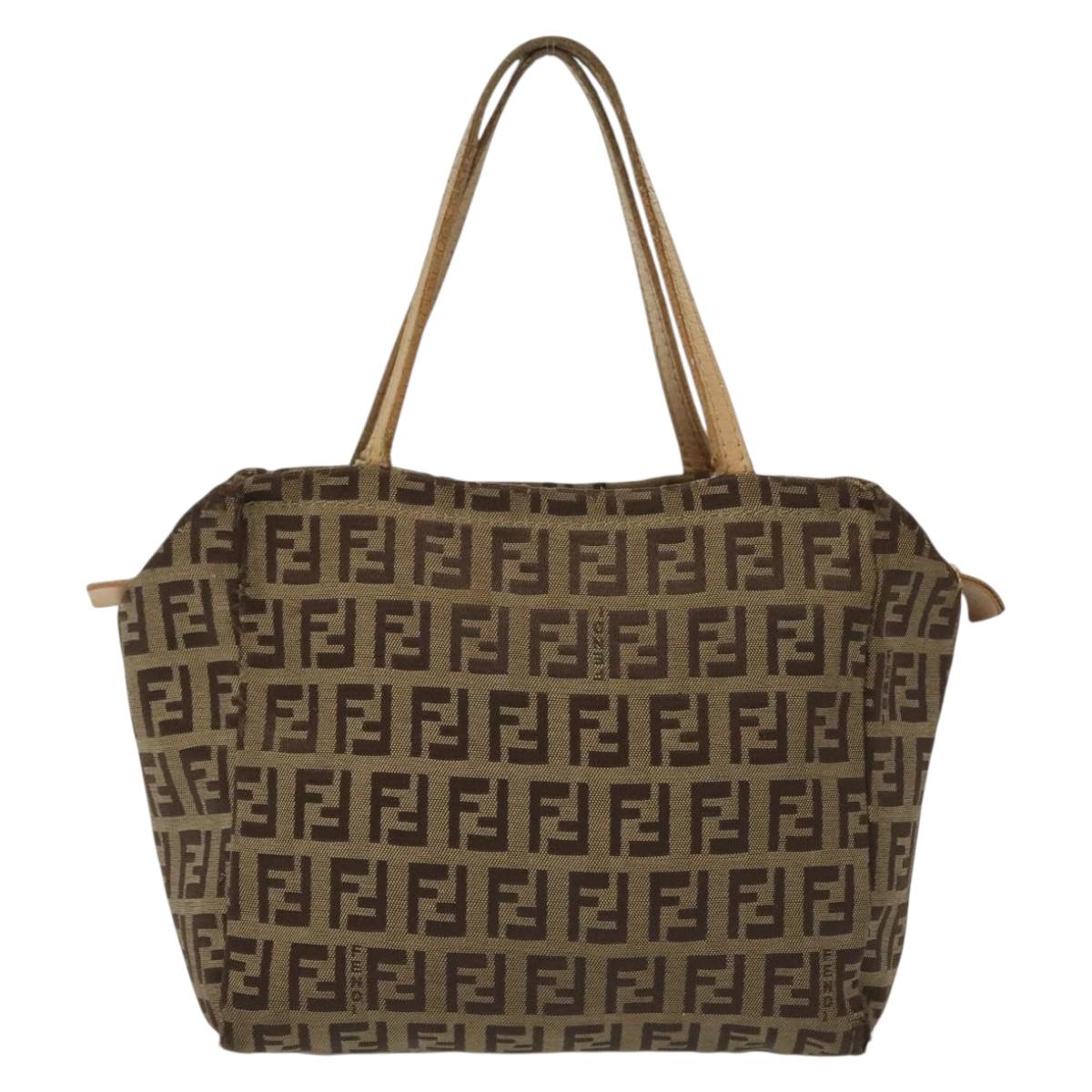 FENDI Zucchino Canvas Hand Bag Beige Auth gh513