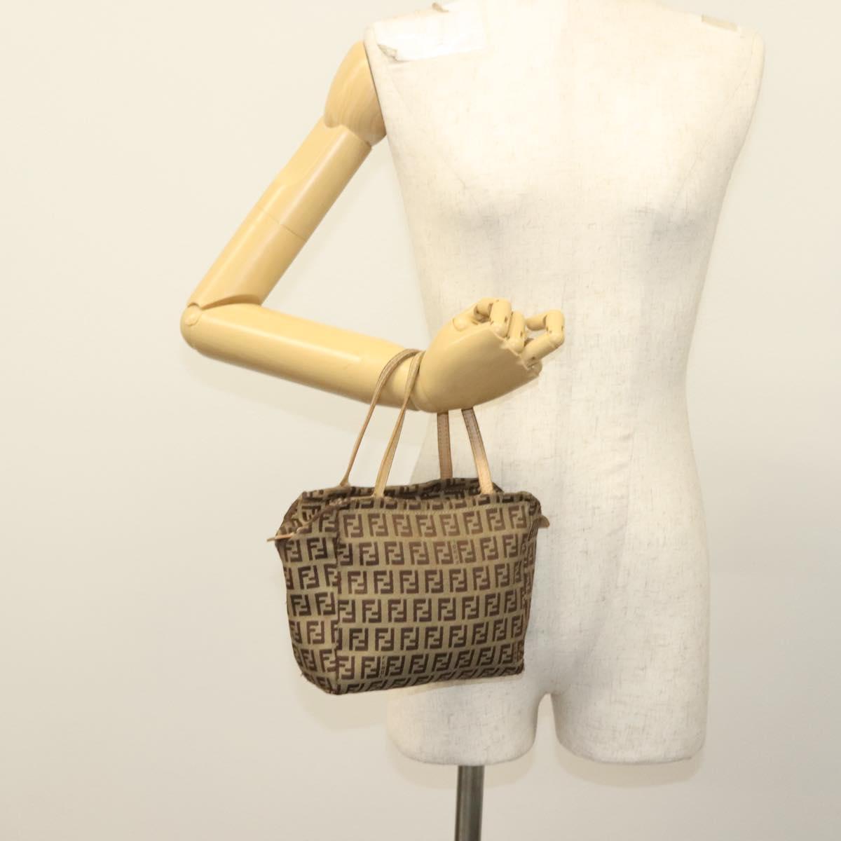 FENDI Zucchino Canvas Hand Bag Beige Auth gh513