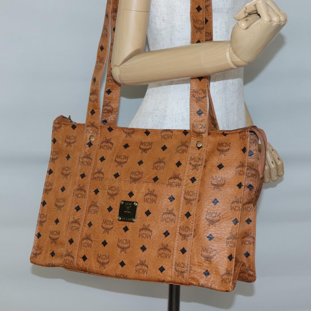MCM Logogram Vicetos Shoulder Bag PVC Brown Gold Auth gh521