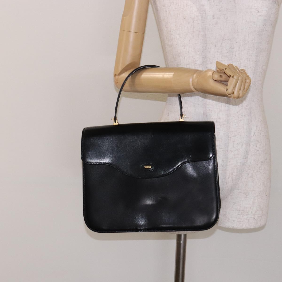BALLY Hand Bag Leather Black Gold Auth gh533