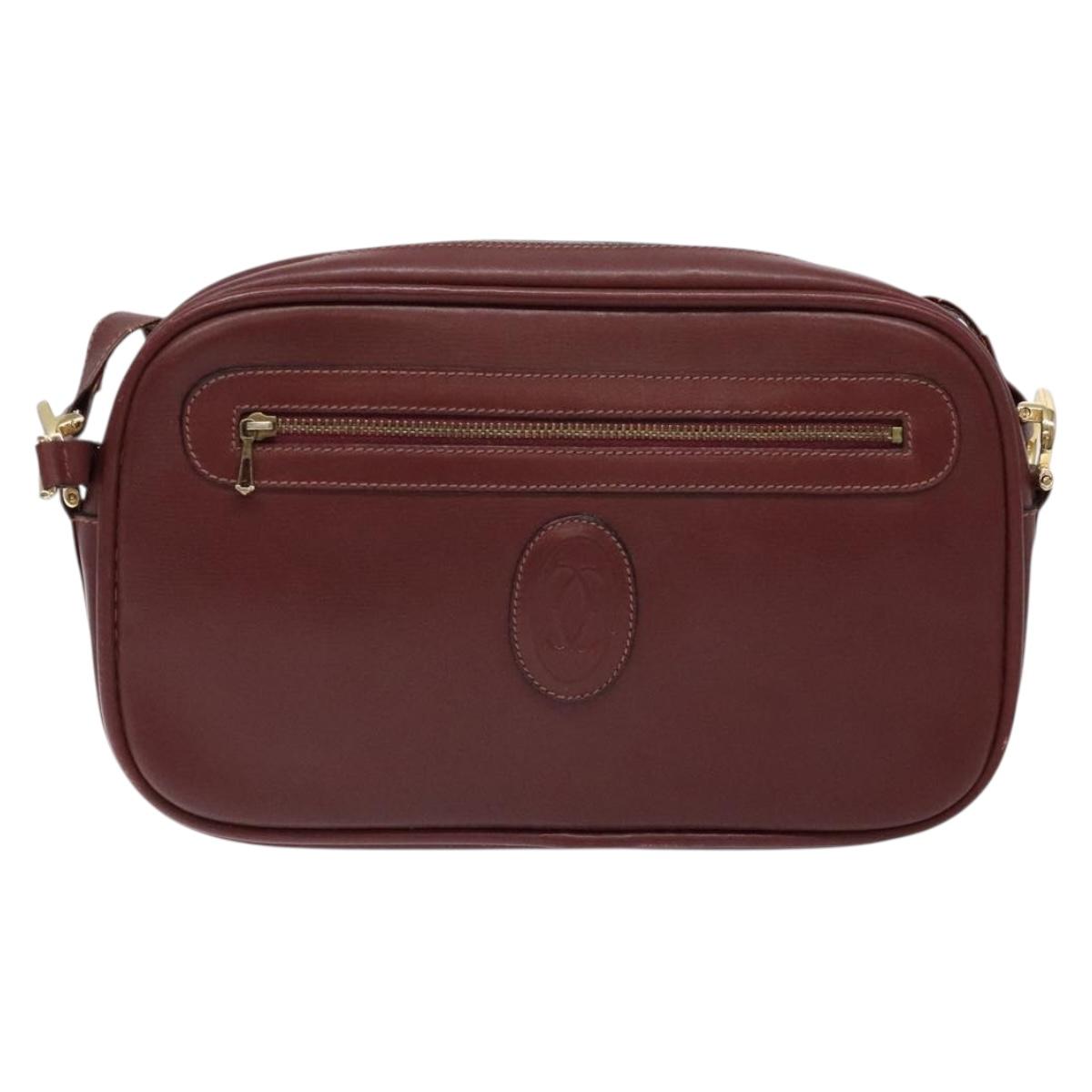 CARTIER Must Line Shoulder Bag Leather Bordeaux Gold Auth gh535