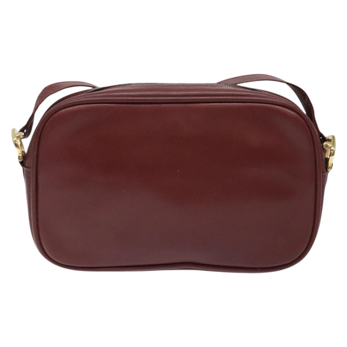 CARTIER Must Line Shoulder Bag Leather Bordeaux Gold Auth gh535