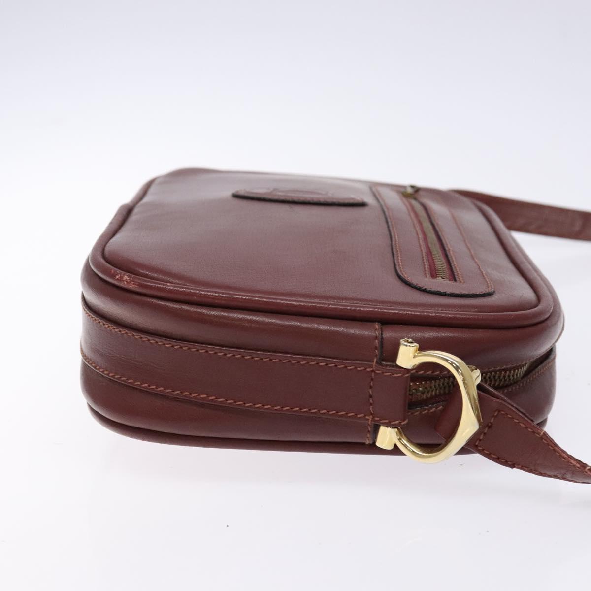 CARTIER Must Line Shoulder Bag Leather Bordeaux Gold Auth gh535