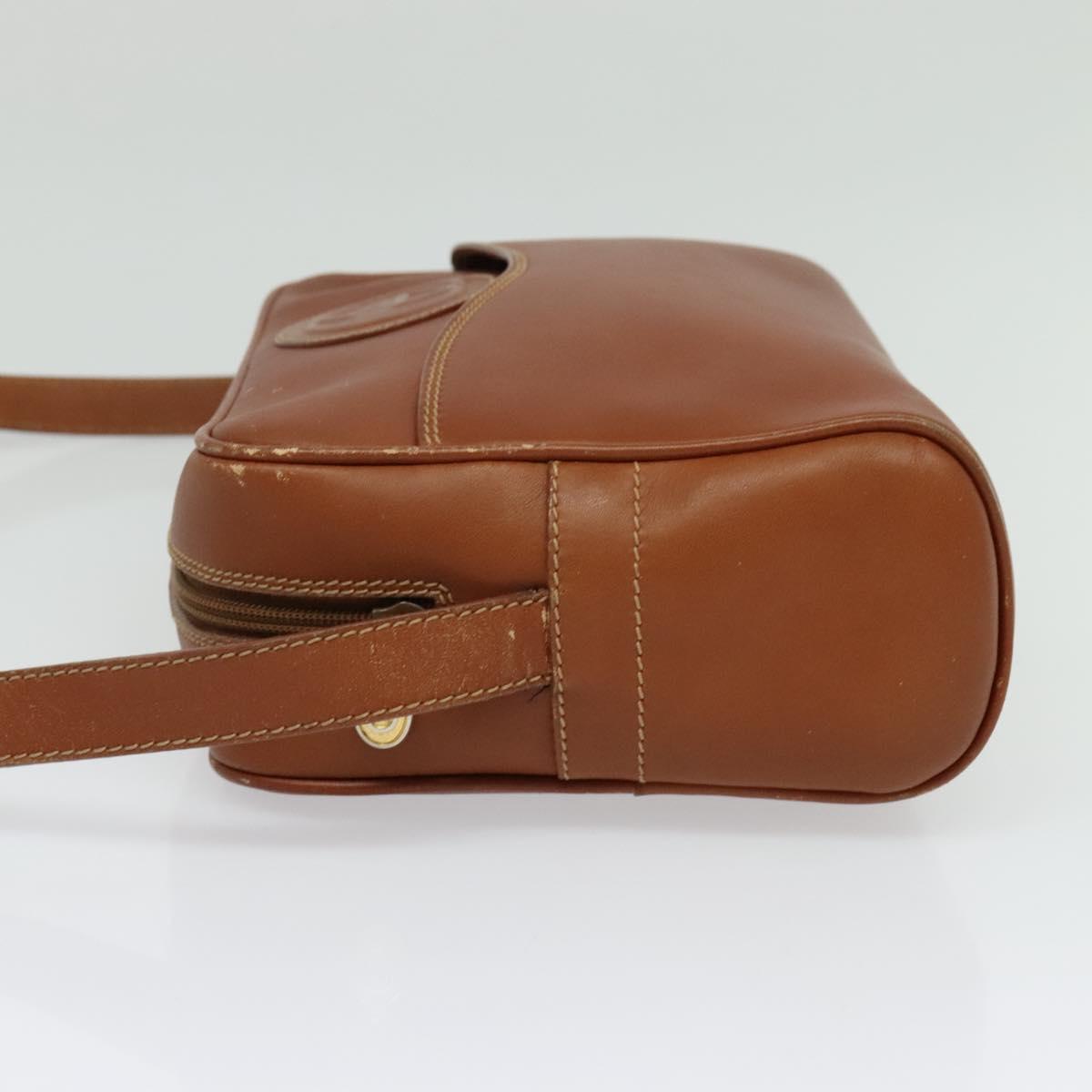 GUCCI Shoulder Bag Leather Brown Gold Auth gh539
