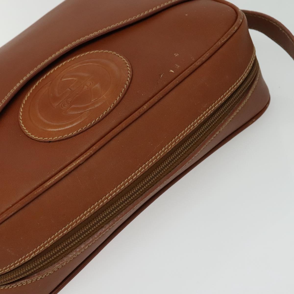 GUCCI Shoulder Bag Leather Brown Gold Auth gh539