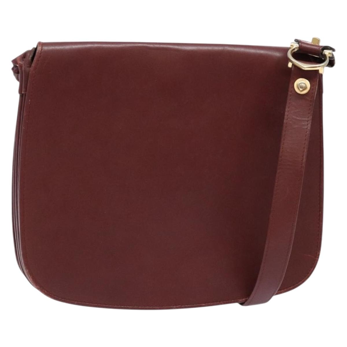 CARTIER Must Line Shoulder Bag Leather Bordeaux Gold Auth gh540