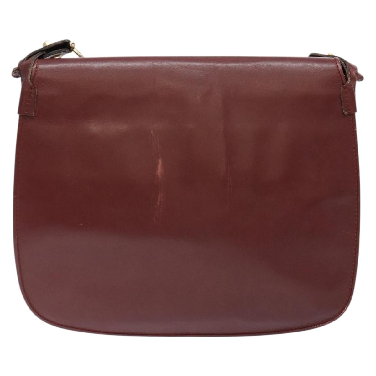 CARTIER Must Line Shoulder Bag Leather Bordeaux Gold Auth gh540