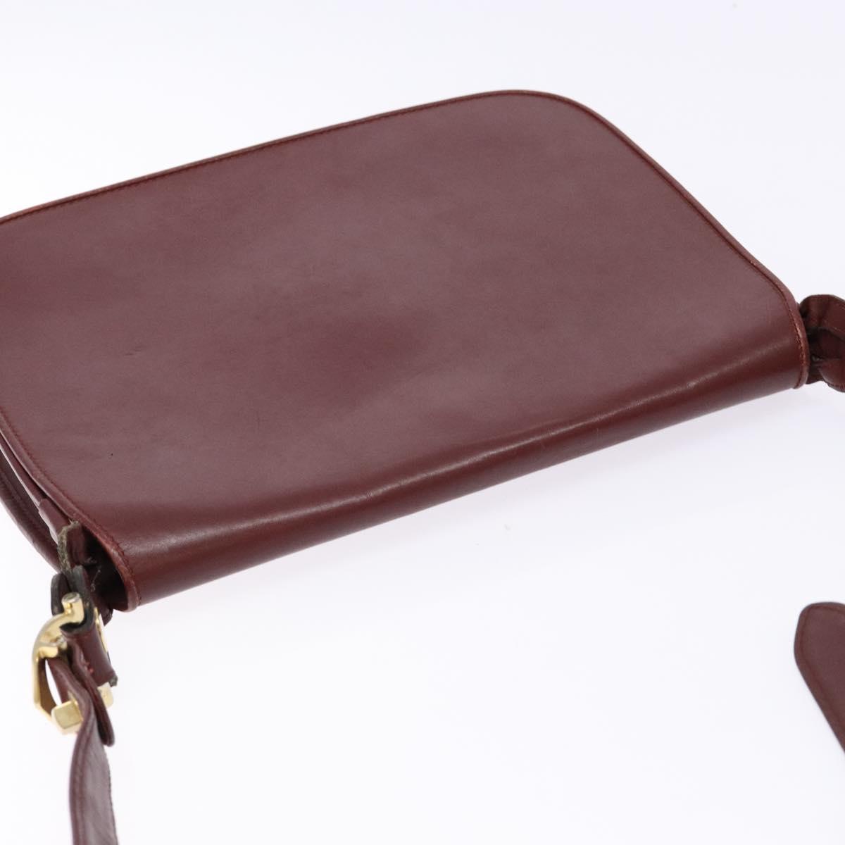 CARTIER Must Line Shoulder Bag Leather Bordeaux Gold Auth gh540