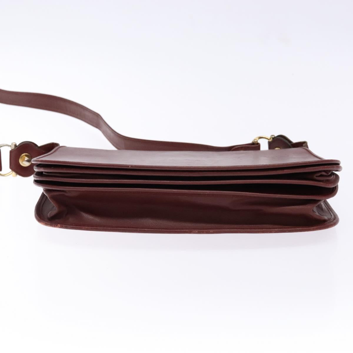 CARTIER Must Line Shoulder Bag Leather Bordeaux Gold Auth gh540