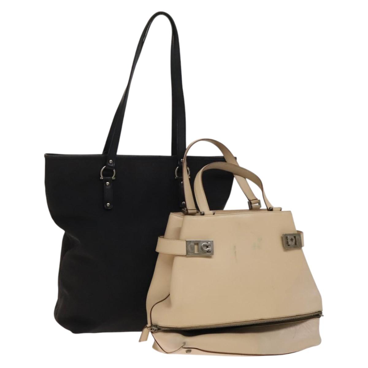 Salvatore Ferragamo Shoulder Bag Leather 2Set Black Beige Auth gh541