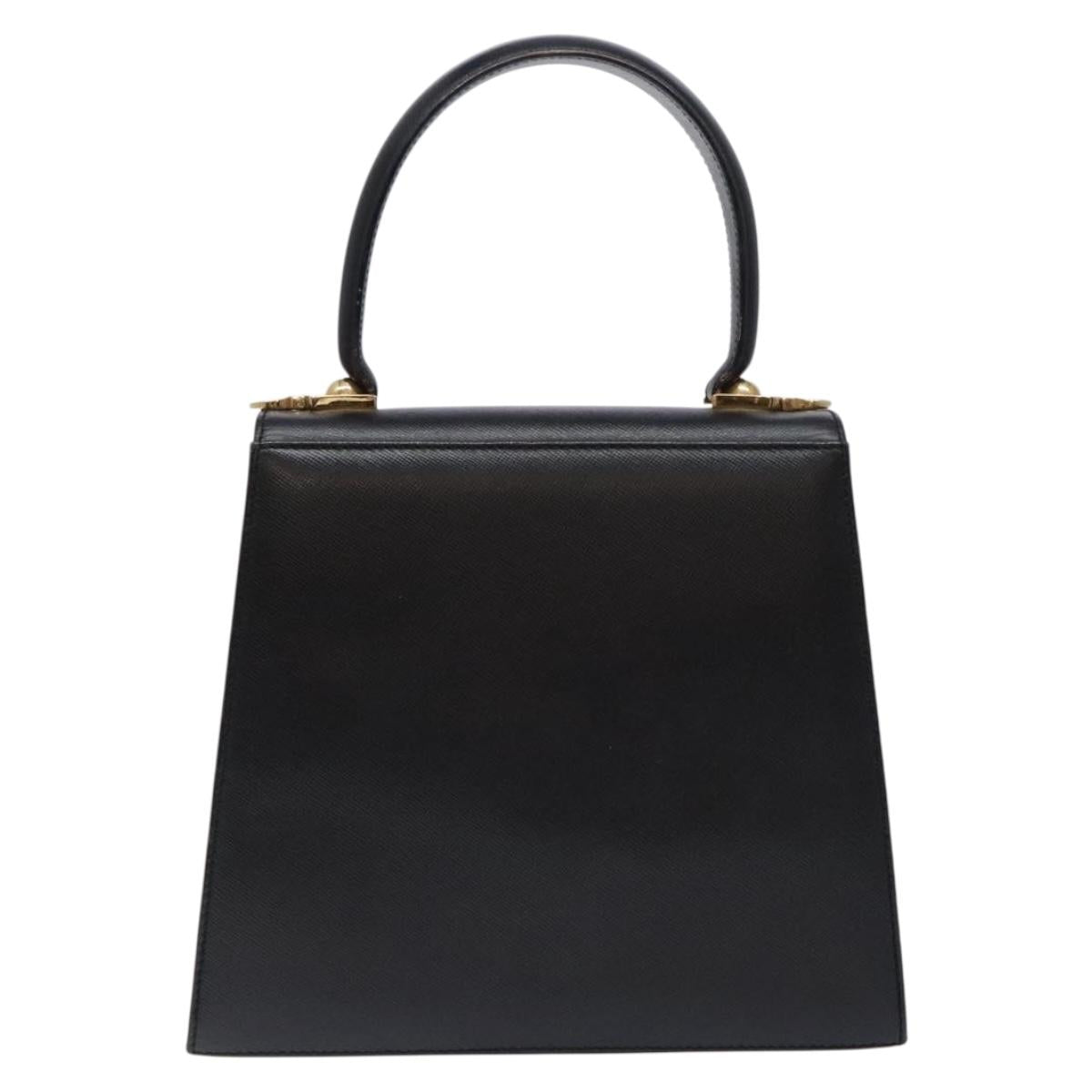 Salvatore Ferragamo Gancini Hand Bag Leather 2way Black Gold Auth gh542