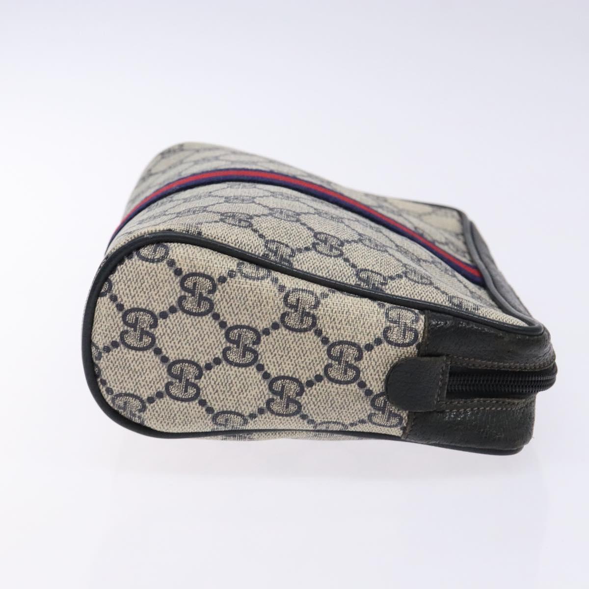 GUCCI GG Supreme Sherry Line Clutch Bag PVC Navy Gold 75 01 012 Auth gh543