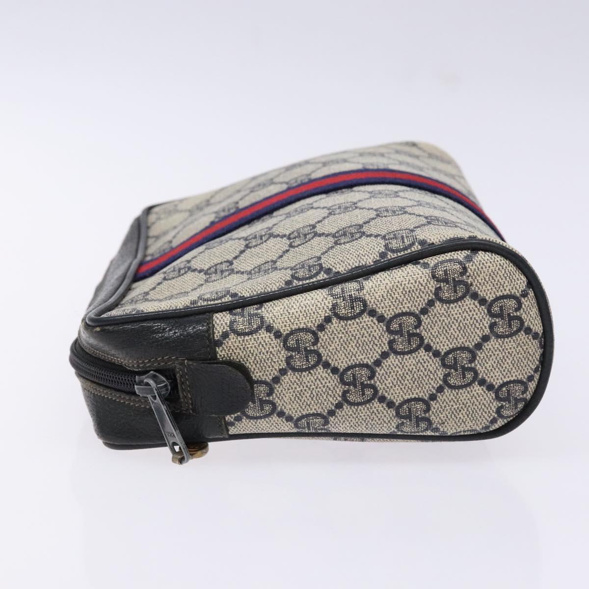 GUCCI GG Supreme Sherry Line Clutch Bag PVC Navy Gold 75 01 012 Auth gh543