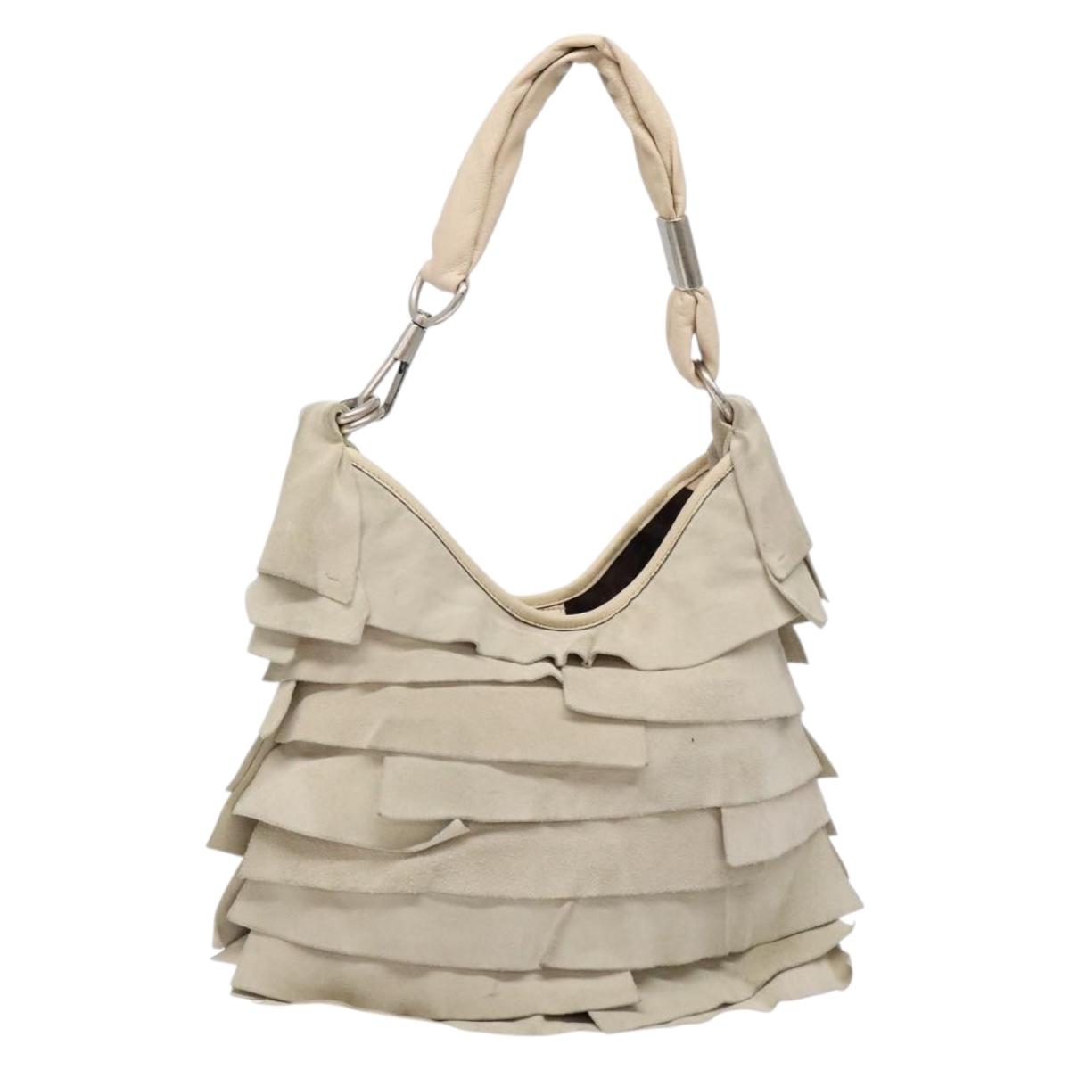 SAINT LAURENT Hand Bag Suede Beige Silver 122245 Auth gh544